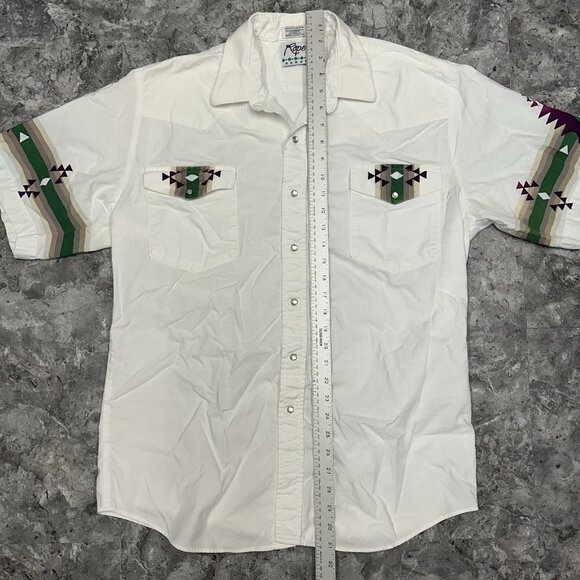 Vintage Roper Border Western Shirt Mens XL White Aztec Tribal Ranch Work Rodeo - Picture 7 of 7